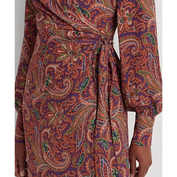Lauren Ralph Lauren Women's Print Double-Faced Georgette Wrap Dress, Size 10 - Picture 4 of 5